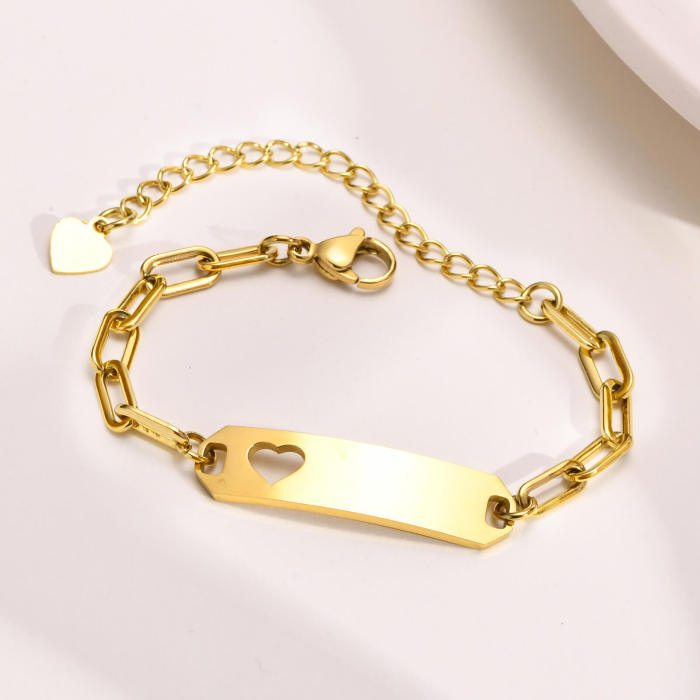 Wholesale Stainless Steel Engravable Bar Paperclip Bracelets for Kids