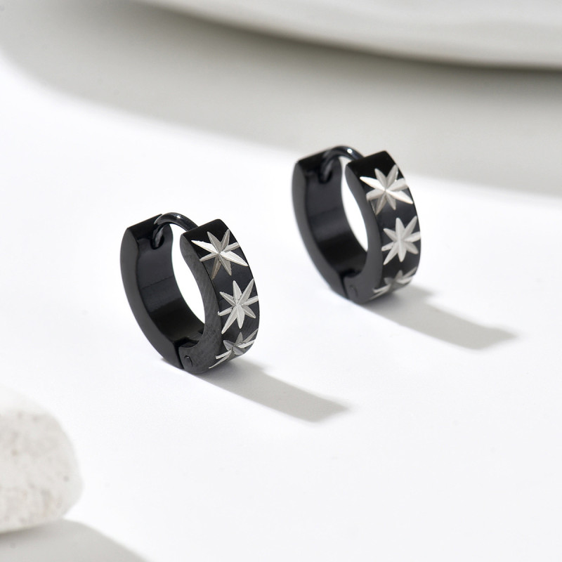 Wholesale Stainless Steel Star Engraved Huggie Earrings