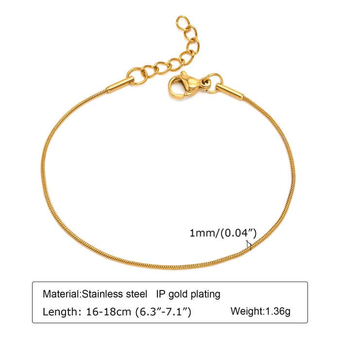 Wholesale Stainless Steel 1mm Snake Chain Bracelet