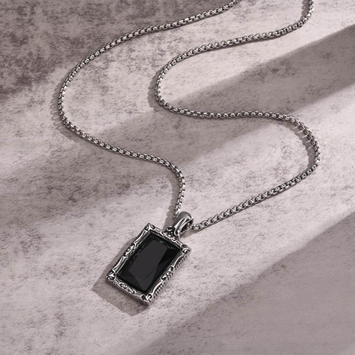 Wholesale Stainless Steel Vintage Black Glass Square Pendant