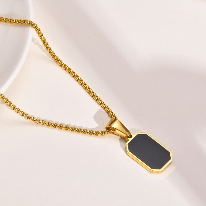 Wholesale Stainless Steel Mens Enamel Geometric Pendant Necklace
