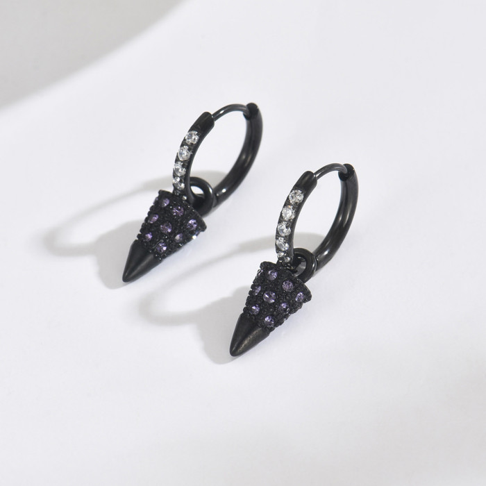 Wholesale Black Stainless Steel Spike Hoop Earrings
