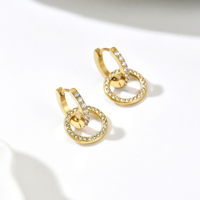 Wholesale Stainless Stee Double Circle Huggie Earrings