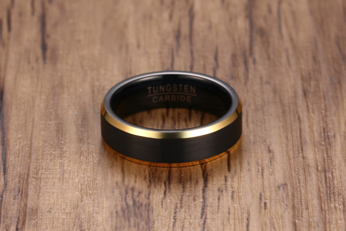 Wholesale Black Brushed Tungsten Gold Edges Wedding Band Ring