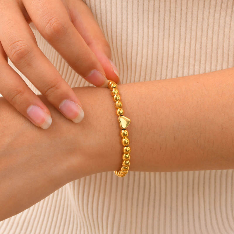 Wholesale Stainless Steel Heart Beaded Bracelet