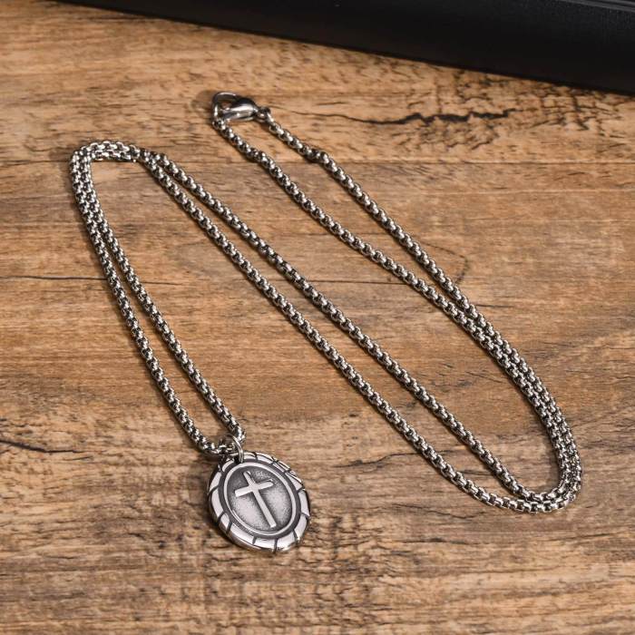 Wholesale Stainless Steel Inlaid Cross Oval Pendant