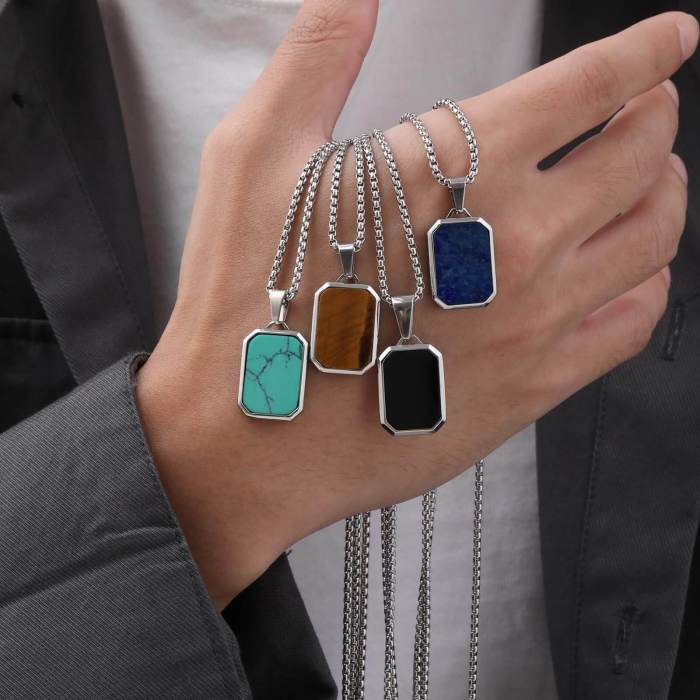 Wholesale Stainless Steel Men Octagonal Pendant with Stone