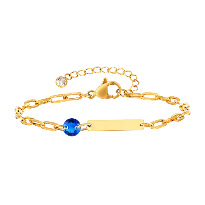 Wholesale Stainless Steel Engravable Birthstone Paperclip Bracelet