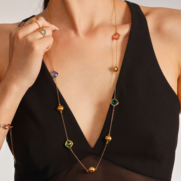 Wholesale Stainless Steel Czech Glass Long Necklace