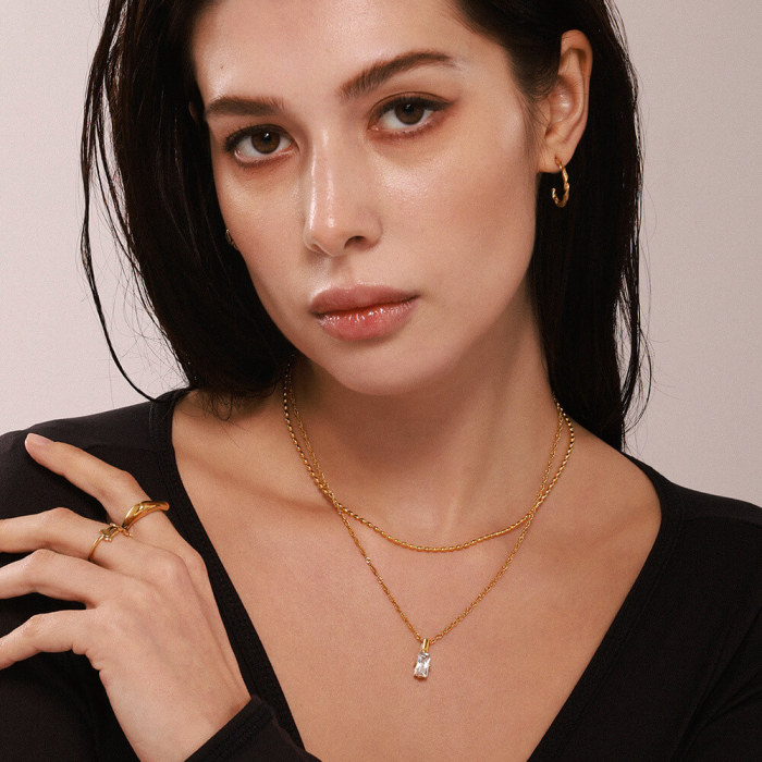Wholesale Steel Multi-Layered Collarbone Necklace