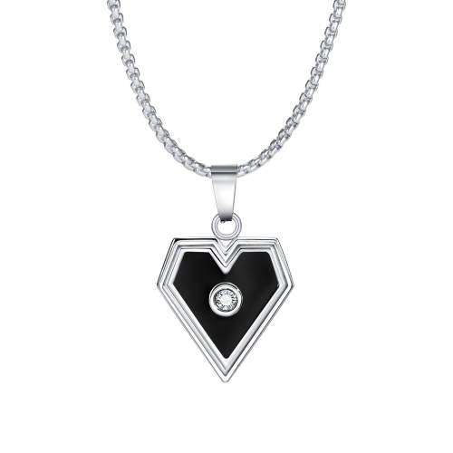 Wholesale Stainless Steel Black Heart Pendant with CZ