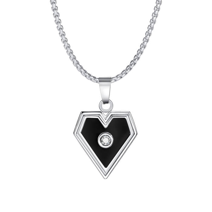 Wholesale Stainless Steel Black Heart Pendant with CZ