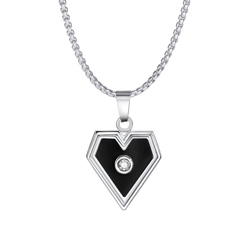 Wholesale Stainless Steel Black Heart Pendant with CZ