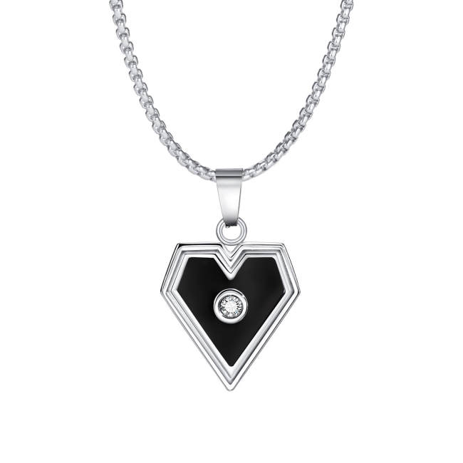 Wholesale Stainless Steel Black Heart Pendant with CZ