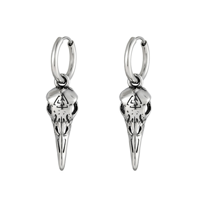Wholesale Retro Stainless Steel Bird Skull Earrings