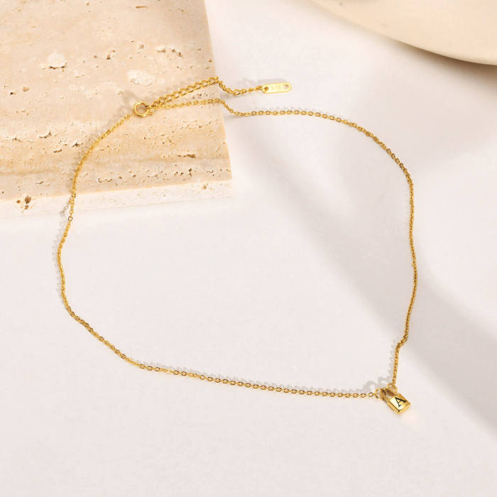 Wholesale Stainless Steel Initial Padlock Necklace