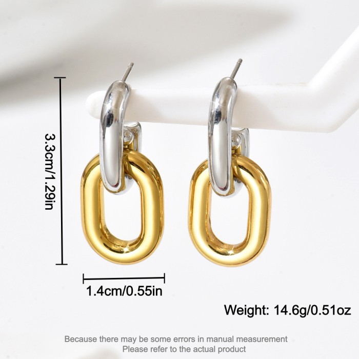 Wholesale Stainless Steel Two-Tone Link Earrings
