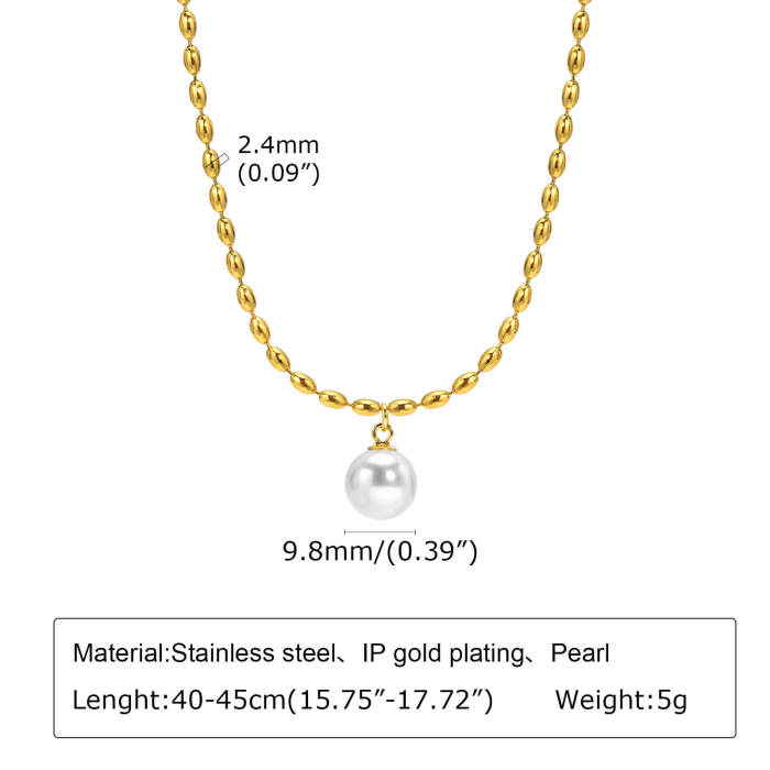 Wholesale Stainless Steel Oval Bead Chain Necklace with Pearl