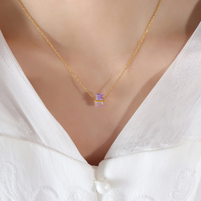 Wholesale Stainless Steel Rectangle Birthstone Necklace