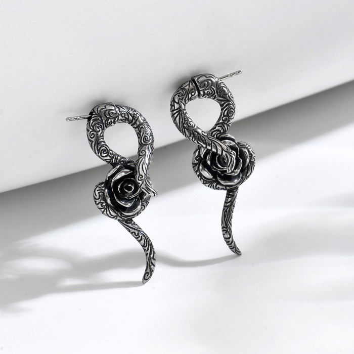 Wholesale Retro Stainless Steel Rose Earrings