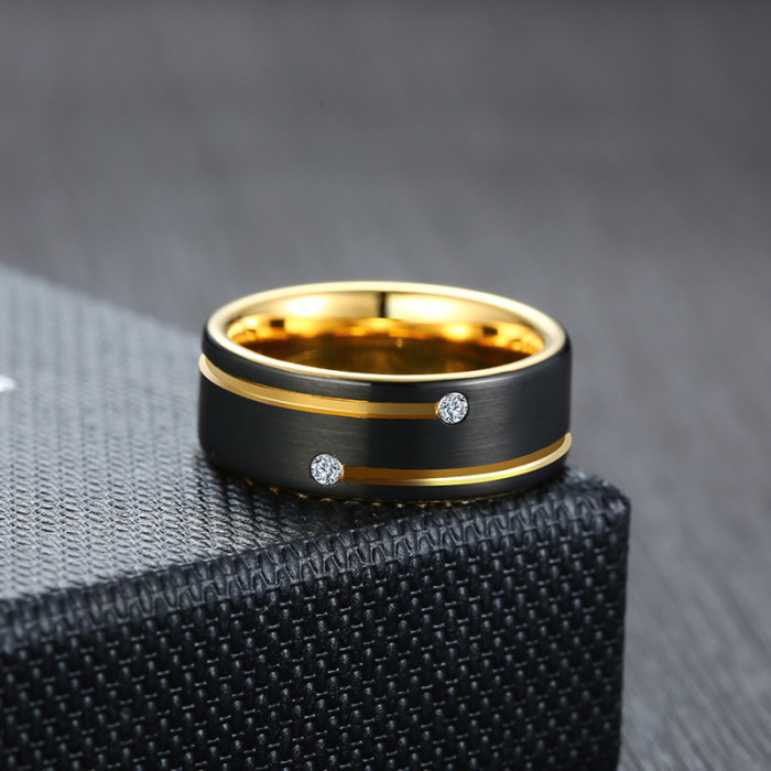Wholesale Two-Tone Tungsten Ring with CZ
