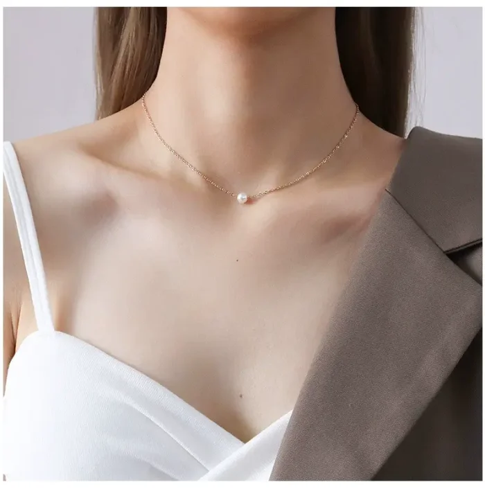 Wholesale Stainless Steel Single Pearl Choker Necklace