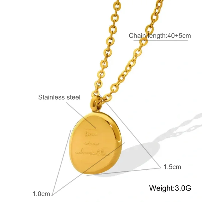 Wholesale Stainless Steel Irregular Oval Pendant Necklace Engraved “You are adorable”