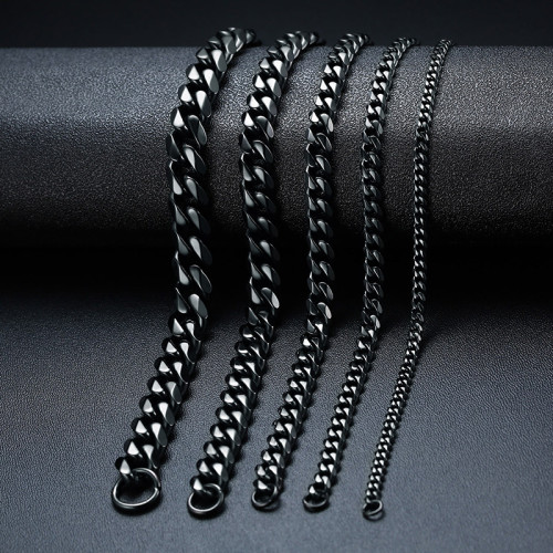 Wholesale Stainless Steel Mens Black Plate Cuban Link Bracelet
