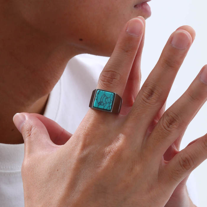 Wholesale Stainless Steel Mens Stone Signet Ring