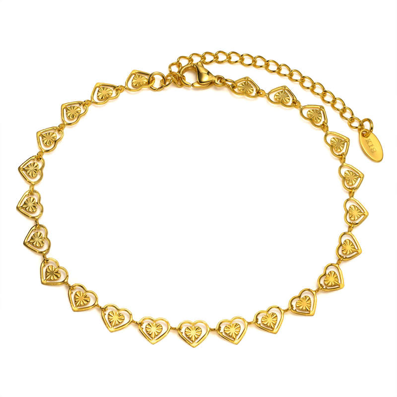 Wholesale Stainless Steel Eleglant Open Heart Link Chain Anklet