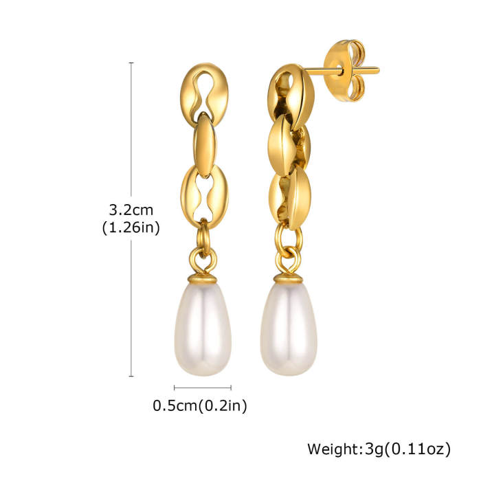 Wholesale Stainless Steel Chain Pearl Earrings