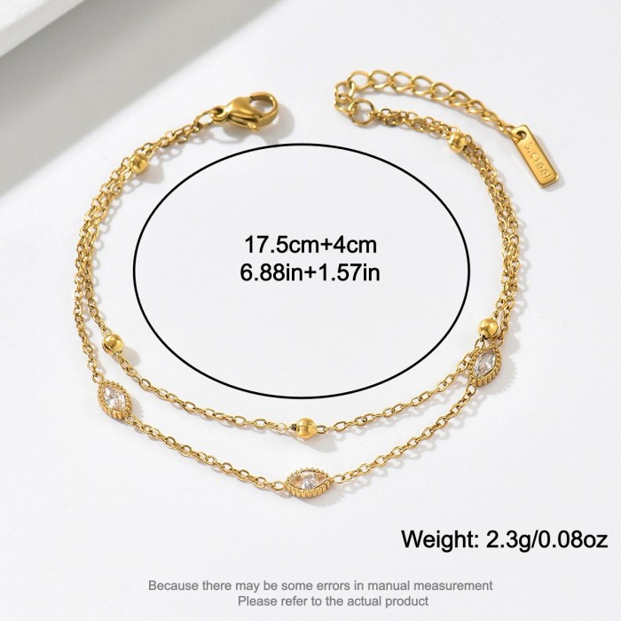 Wholesale Stainless Steel Double Layer Marquise Zircon Bracelet