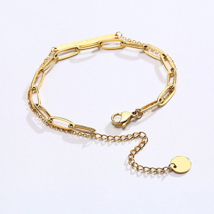 Wholesale Stainless Steel  Double Layer Chain Good Luck Bracelet
