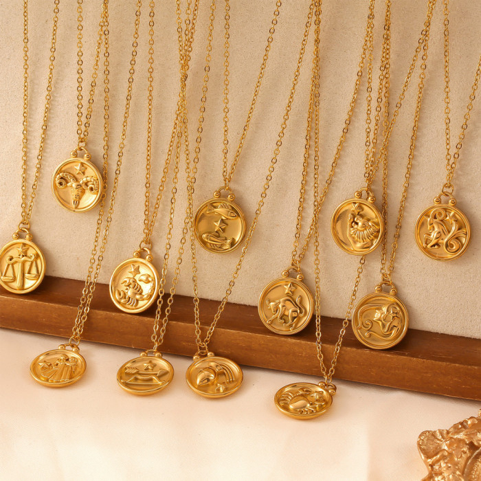 Wholesale Stainless Steel 12 Zodiac Sign Necklace Set