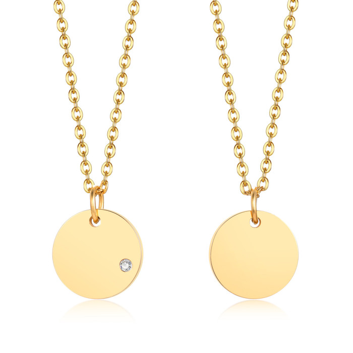 Wholesale Stainless Steel Engravable Disc Necklace Gold