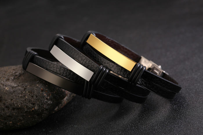 Wholesale Custom Double Layer Black Leather Bracelets