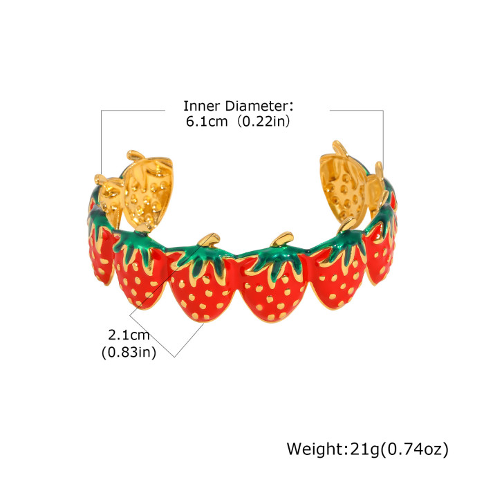 Wholesale 18K Gold Plated Enamel Strawberry Open Bangle