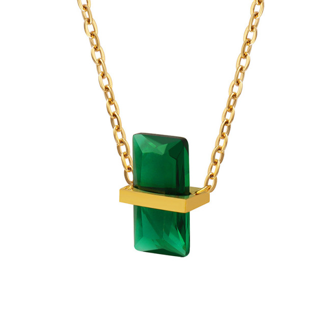 Wholesale Stainless Steel Rectangle Birthstone Necklace