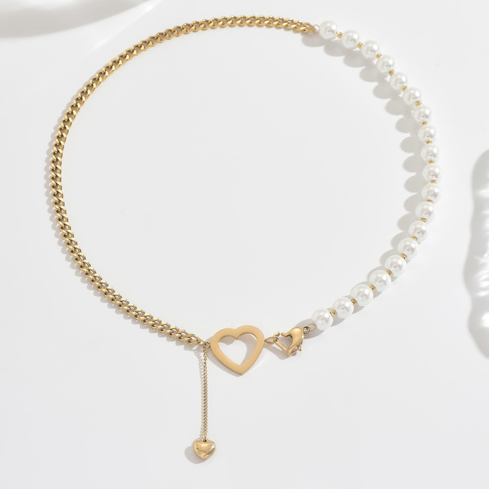 Wholesale Stainless Steel Half-Pearl Half-Chain Necklace