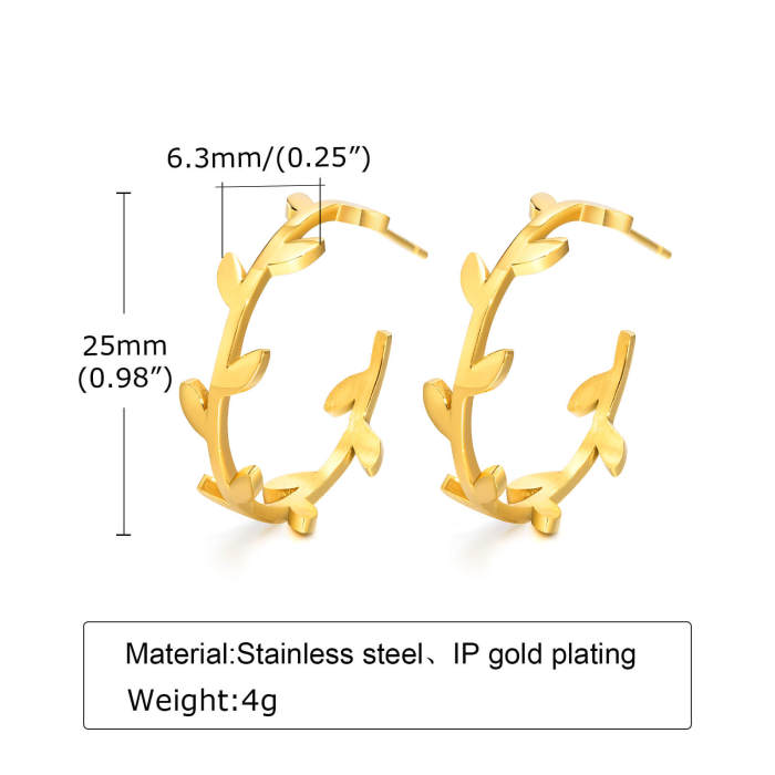 Wholesale Stainless Steel Leaf Design Hoop Earrings