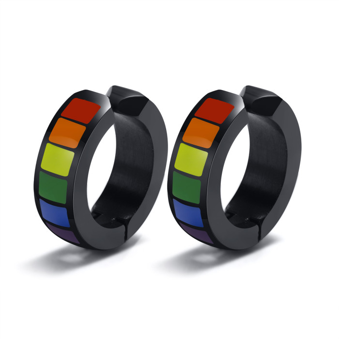 Wholesale Stainless Steel Rainbow Flag Huggie Earring