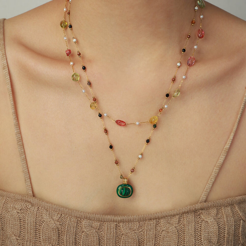 Wholesale Natural Stone Natural Stone Clavicle Malachite Necklace