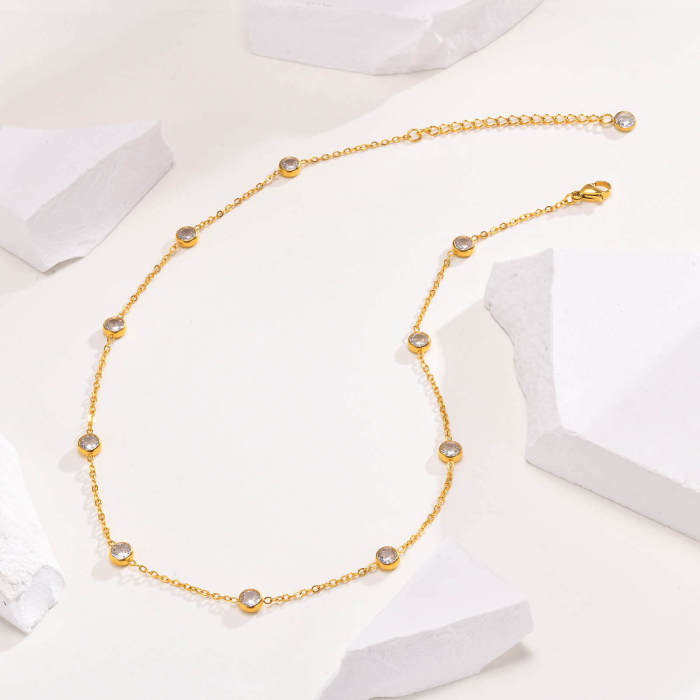 Wholesale Stainless Steel CZ Station Women Necklace