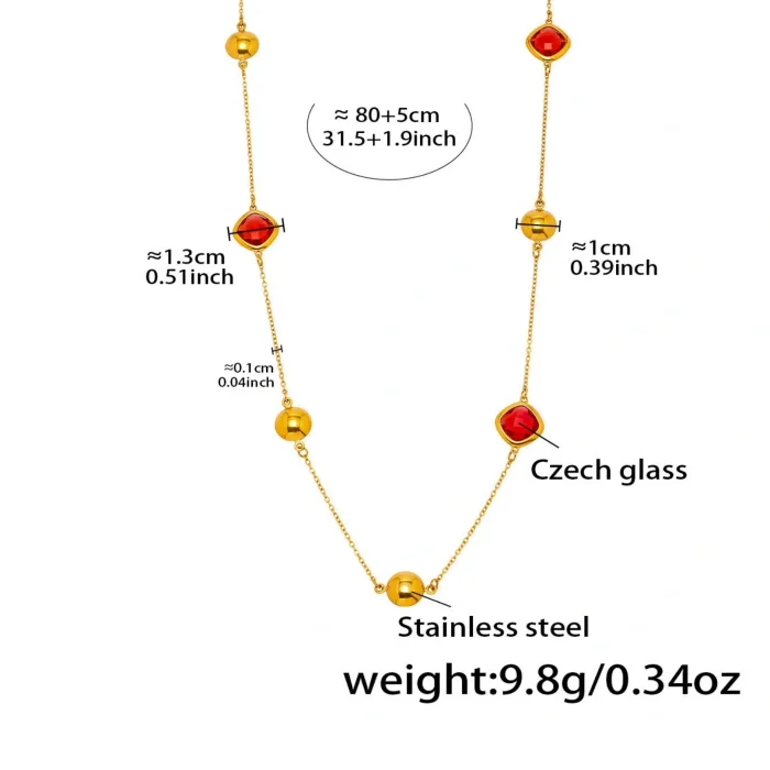 Wholesale Stainless Steel Czech Glass Long Necklace