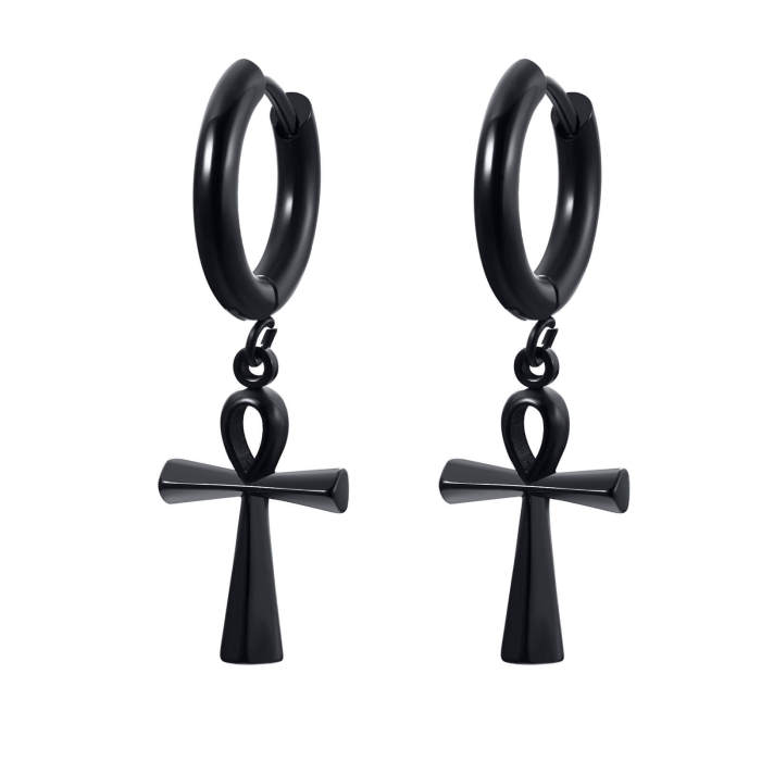 Wholesale Stainless Steel Cross Drop Hoop Earrings