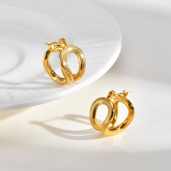 Wholesale Stainless Steel Sculptural Gold Hoop Earrings