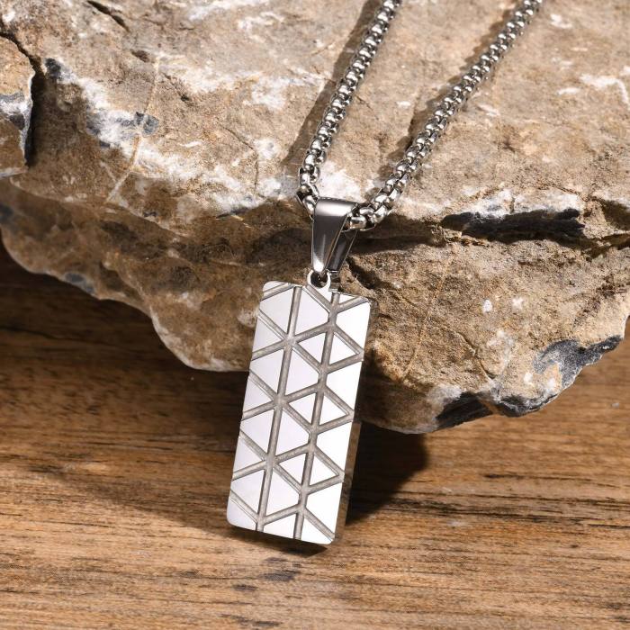 Wholesale Stainless Steel Rectangular Pendant with Geometric Patterns