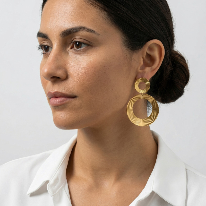 Wholesale Stainless Steel Double Circle Drop Earrings