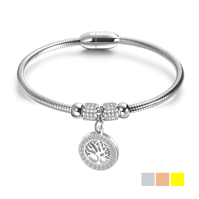 Wholesale Stainless Steel Womens Tree of Life Bead Bracelet