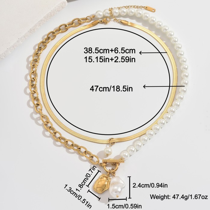 Wholesale Stainless Steel Pearl Layering Necklace
